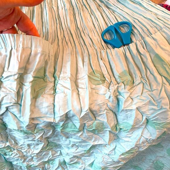 Alquema NWOT Aqua & green polka dot hand pleated midi dress w/pockets - Picture 11 of 15